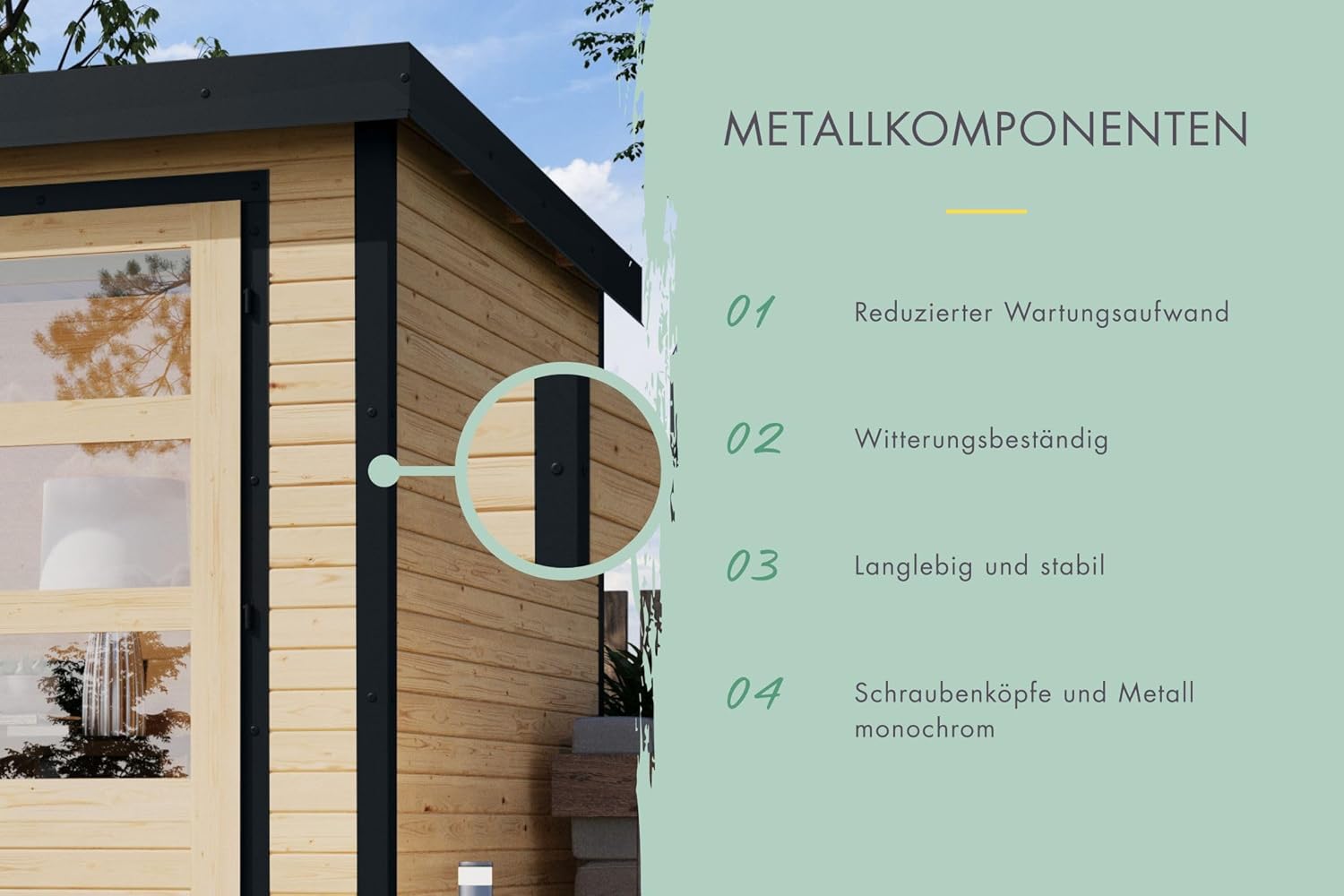 Karibu Gartenhaus Hollywood aus Metall + Holz, in 2 Größen und 3 Farben, optional mit Anbaudach (anthrazit, XL - mit Anbaudach)
