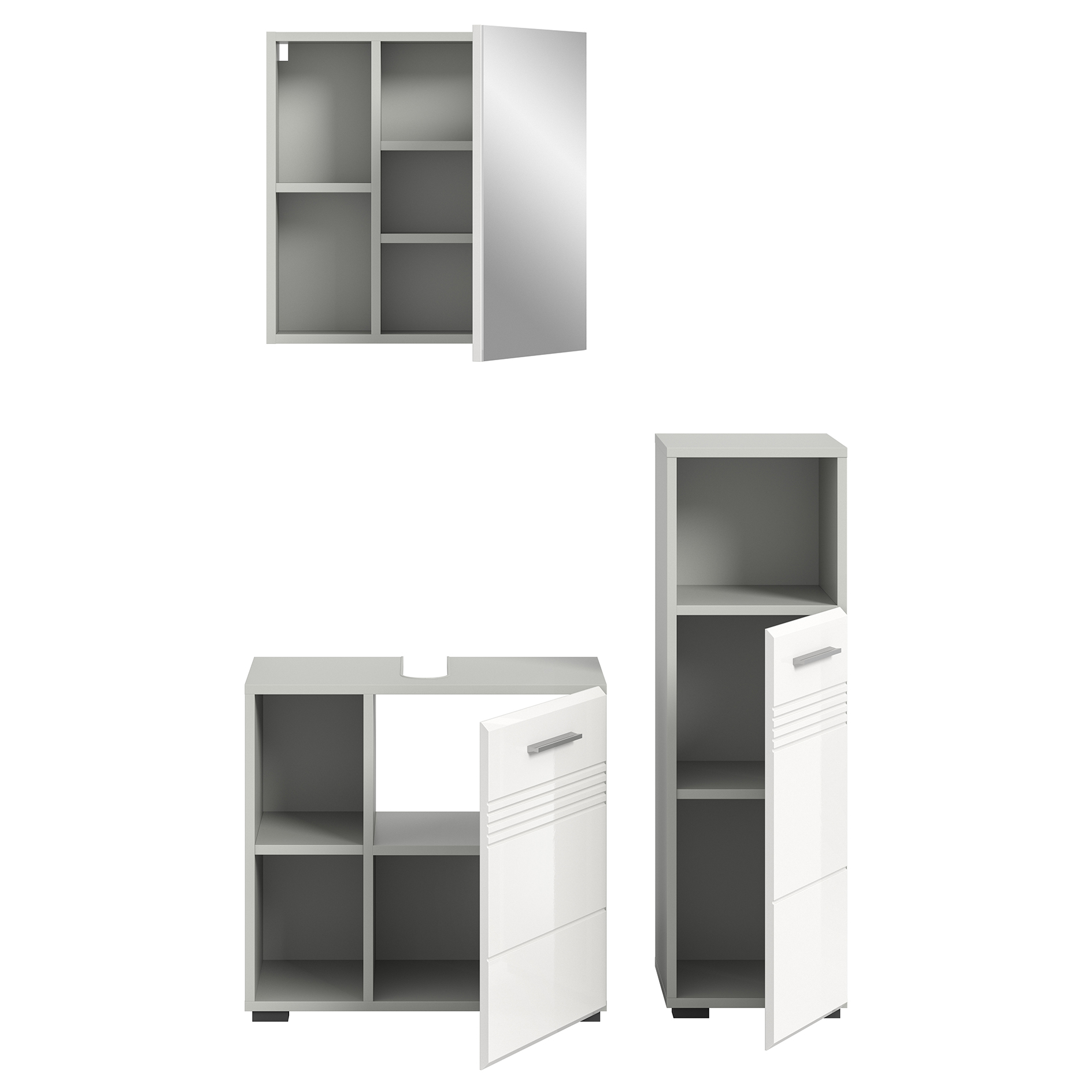 3-teiliges Badmöbel-Set COPA - weiß Hochglanz - hellgrau - 105 cm