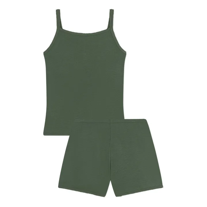 Petit Bateau Pyjama Short Madalena Côtelé - Collection Femme | Vert kaki