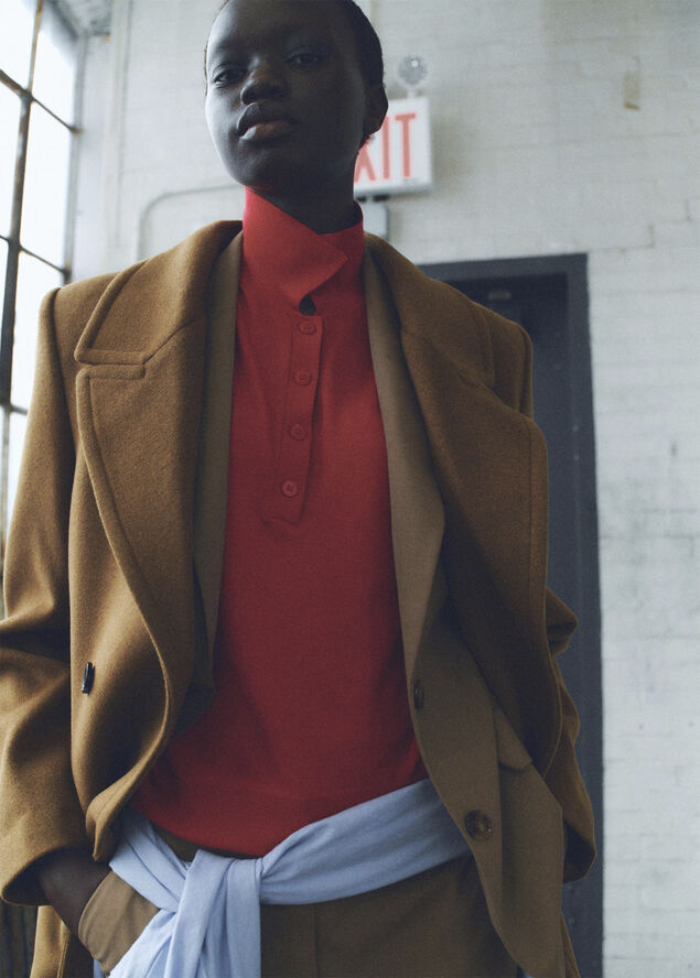 MANGO Structured wool coat Dark yellow