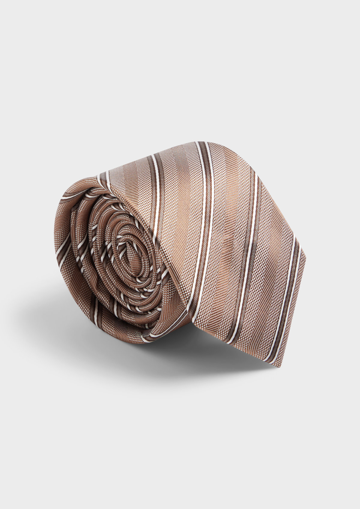 Cravate large en soie terracotta à rayures blanches