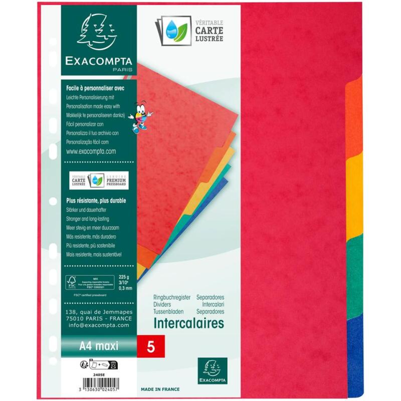 Intercalaires carte lustrée 225 g 5 positions - A4 maxi