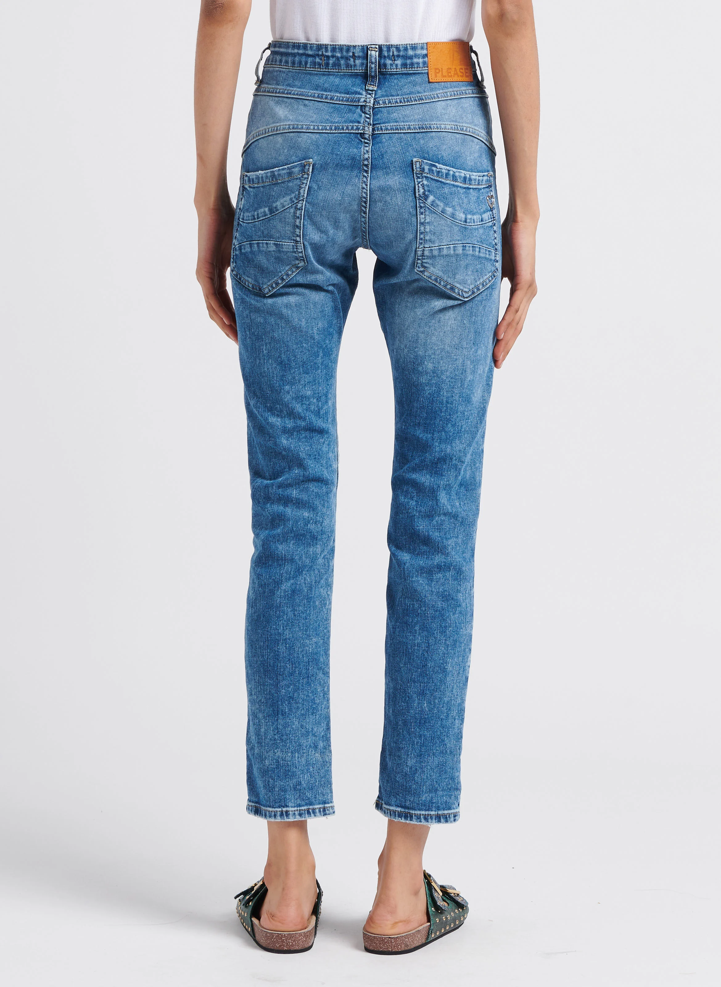 Jean slim taille haute en coton mélangé | Bleu