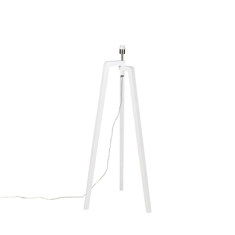 QAZQA - Moderne vloerlamp | Staande lamp | Vloerlamp | Lamp | Lamp, Wit, zonder kap - Puros | Woonkamer | Slaapkamer - Houten, Langwerpig - LED-compatibel, E27