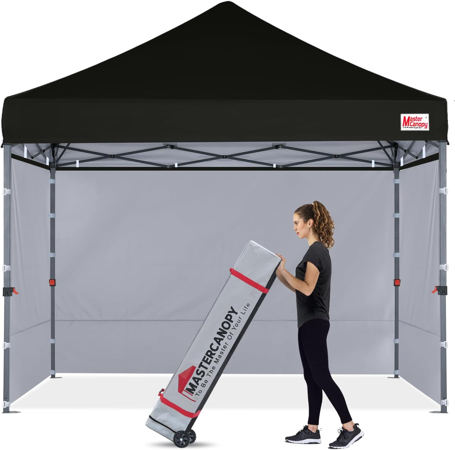MASTERCANOPY 3 x 3 m Pop-up-Pavillon Faltpavillon Festzelt mit 4 Seitenwänden/Seitenteilen für Markt, Garten, Events, Schwarz