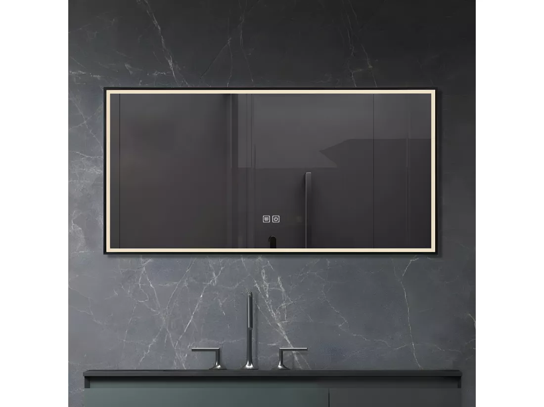 LuxuryBain- Miroir de salle de bain LED 110x60cm anti buée avec cadre en aluminium noir- LB-126080