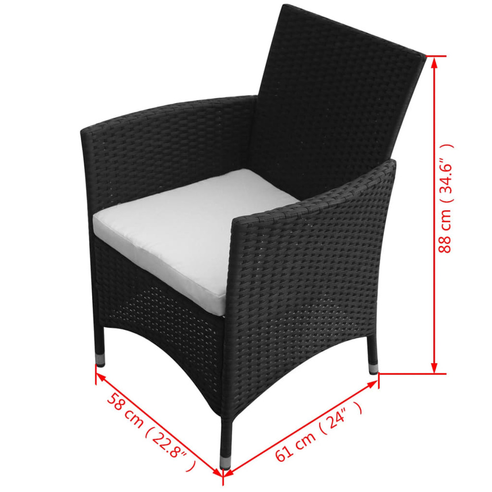 Mobilier à dîner salon de jardin 9 pièces et coussins résine tressée noir