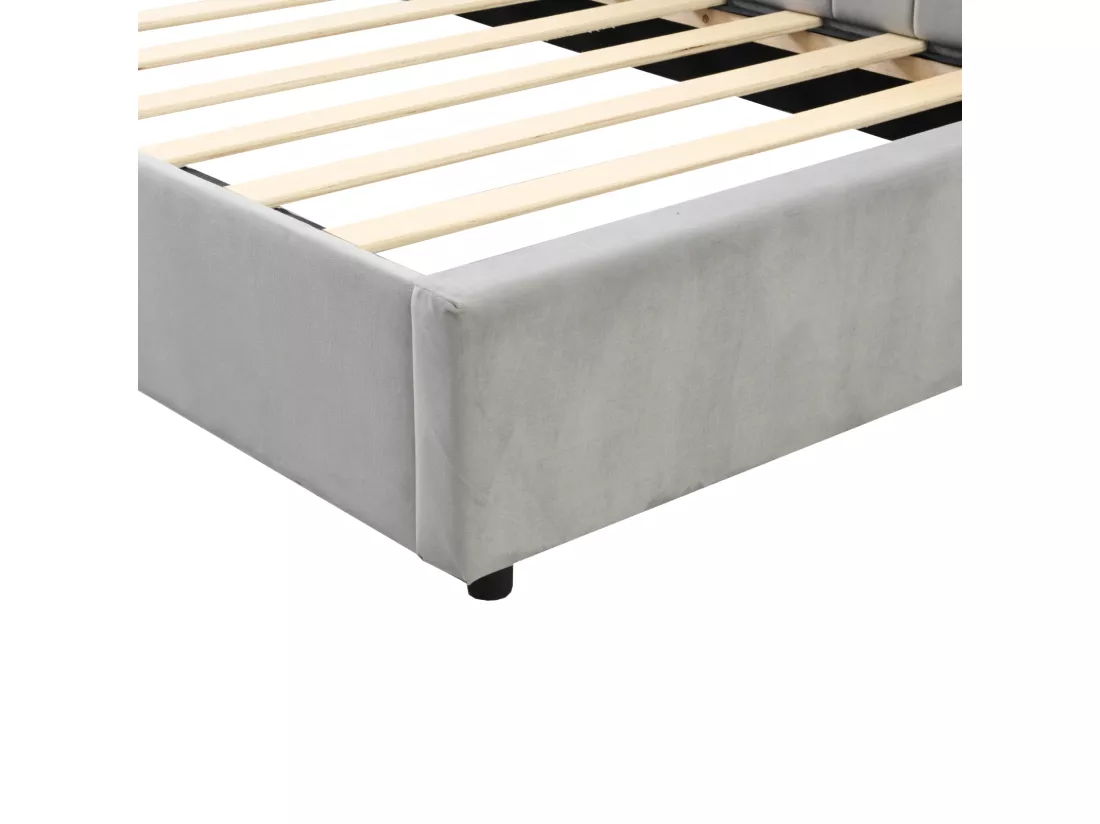 Lit gigogne capitonné 90x200cm, canapé-lit, sommier à lattes, lit simple, velours, Gris