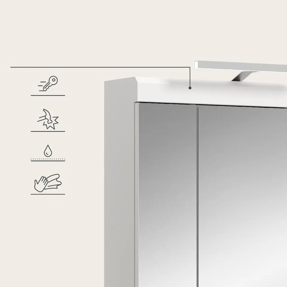 Hioshop Scout spiegelkast inclusief verlichting 2 deuren- 3 spiegeldeuren- 3