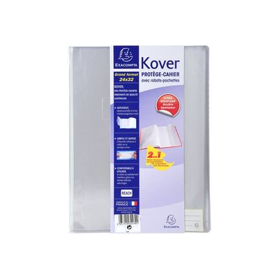 Exacompta Kover - Protège cahier avec rabats-pochettes - 24 x 32 cm - Incolore translucide