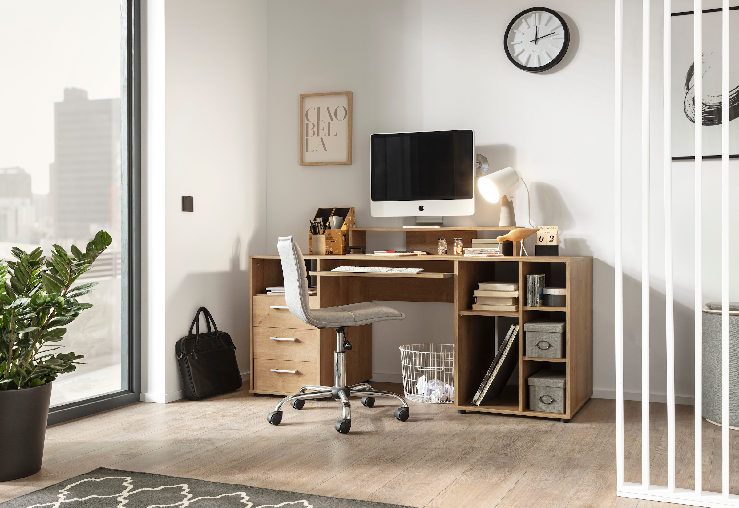 VOGL Möbelfabrik Schreibtisch »Timra« Tastaturauszug, Aufsatz & Towerfach, Breite 160 cm, Made in Germany