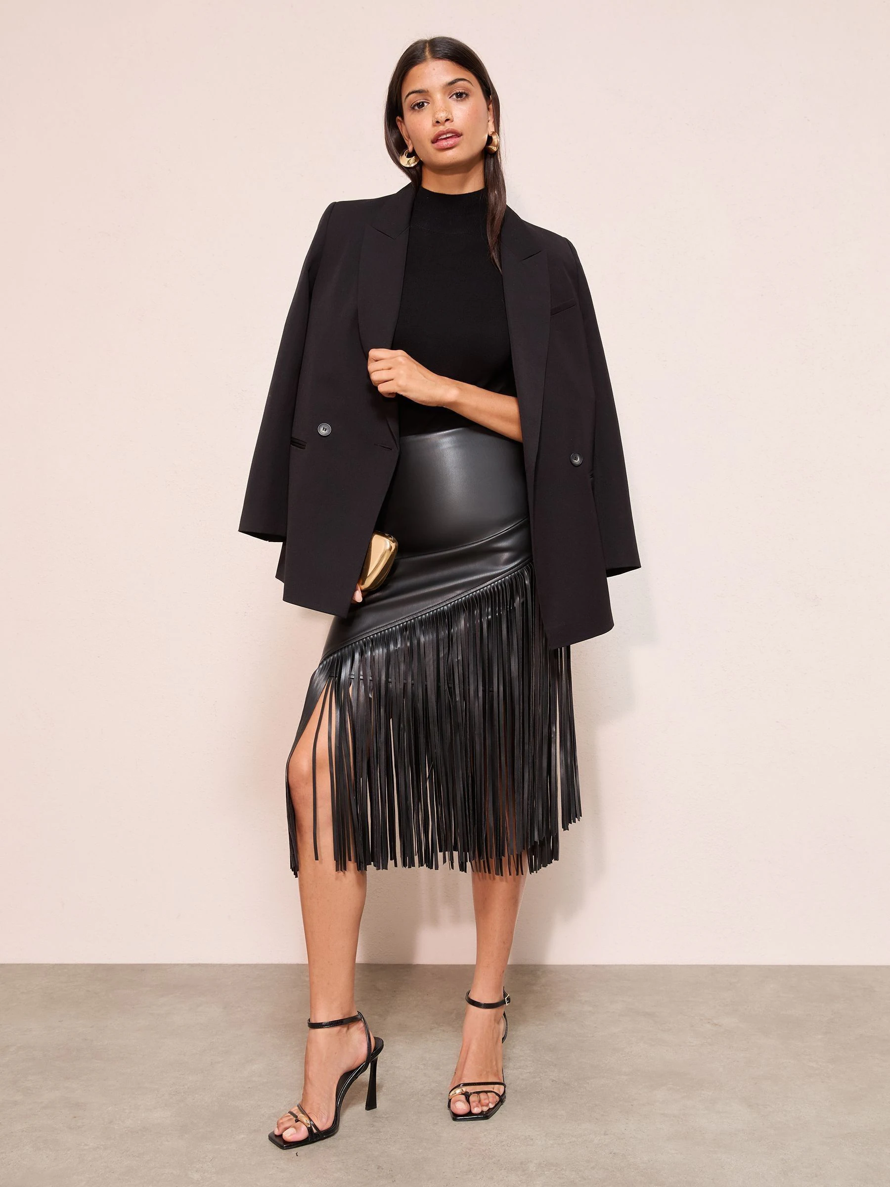 Friends Like These Faux Leather Fringed Midi Skirt