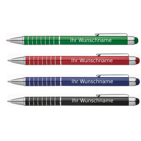 Macma Touchpen Kugelschreiber aus Metal, 4 Stück je 1x grün, blau, schwarz, rot