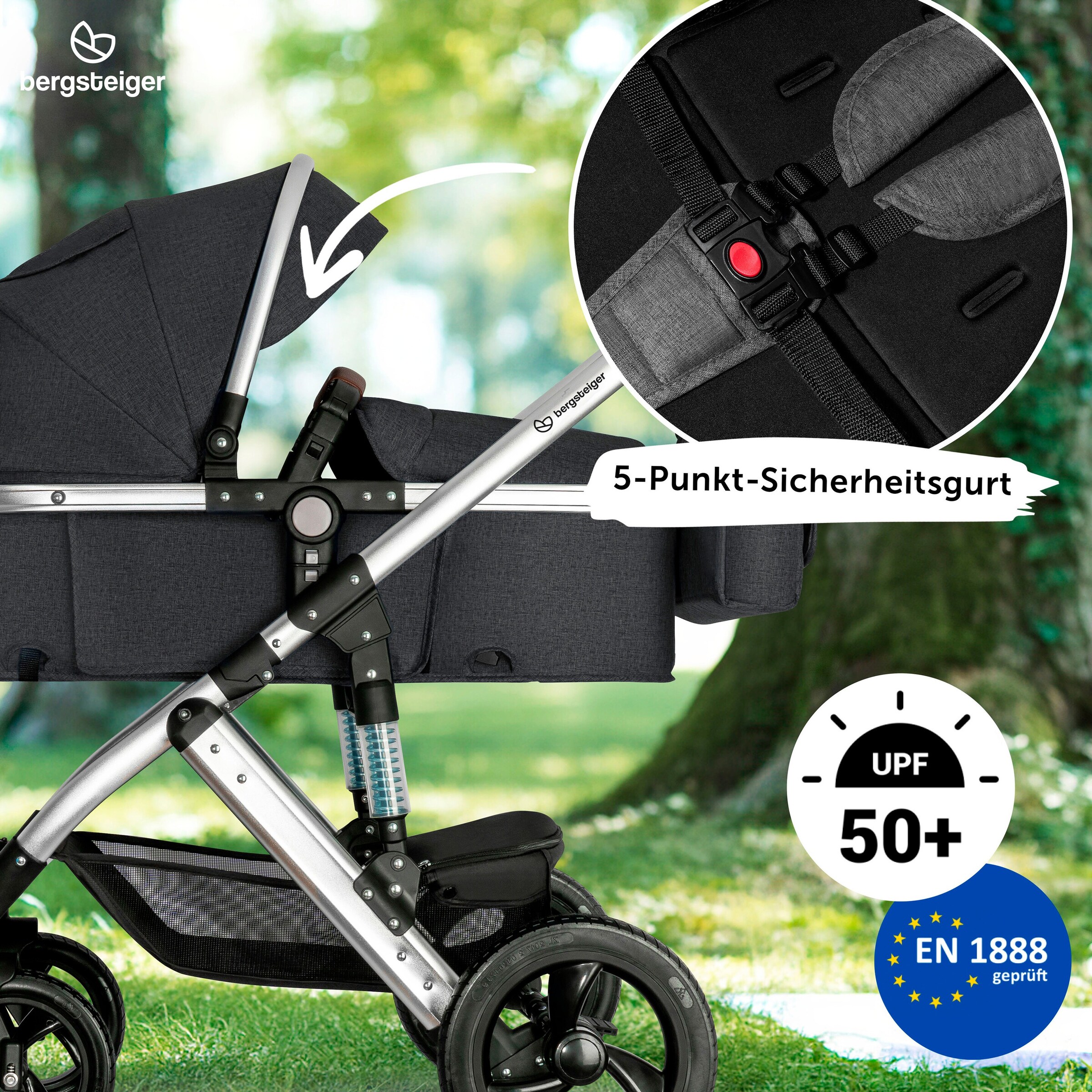Bergsteiger Kinderwagen Nizza grey | Gestell: silver