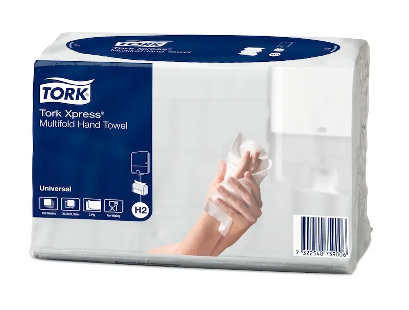 Håndklædeark Tork H2 Xpress® 2-lag hvid Multifold universal - (190 stk. x 20 pakker)