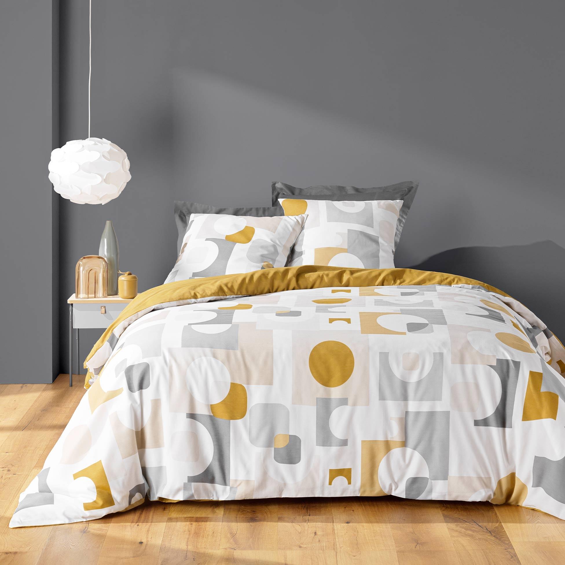 PARURE 3 PIECES 240X220CM 52 FILS ALLOVER GEOMELO OCRE