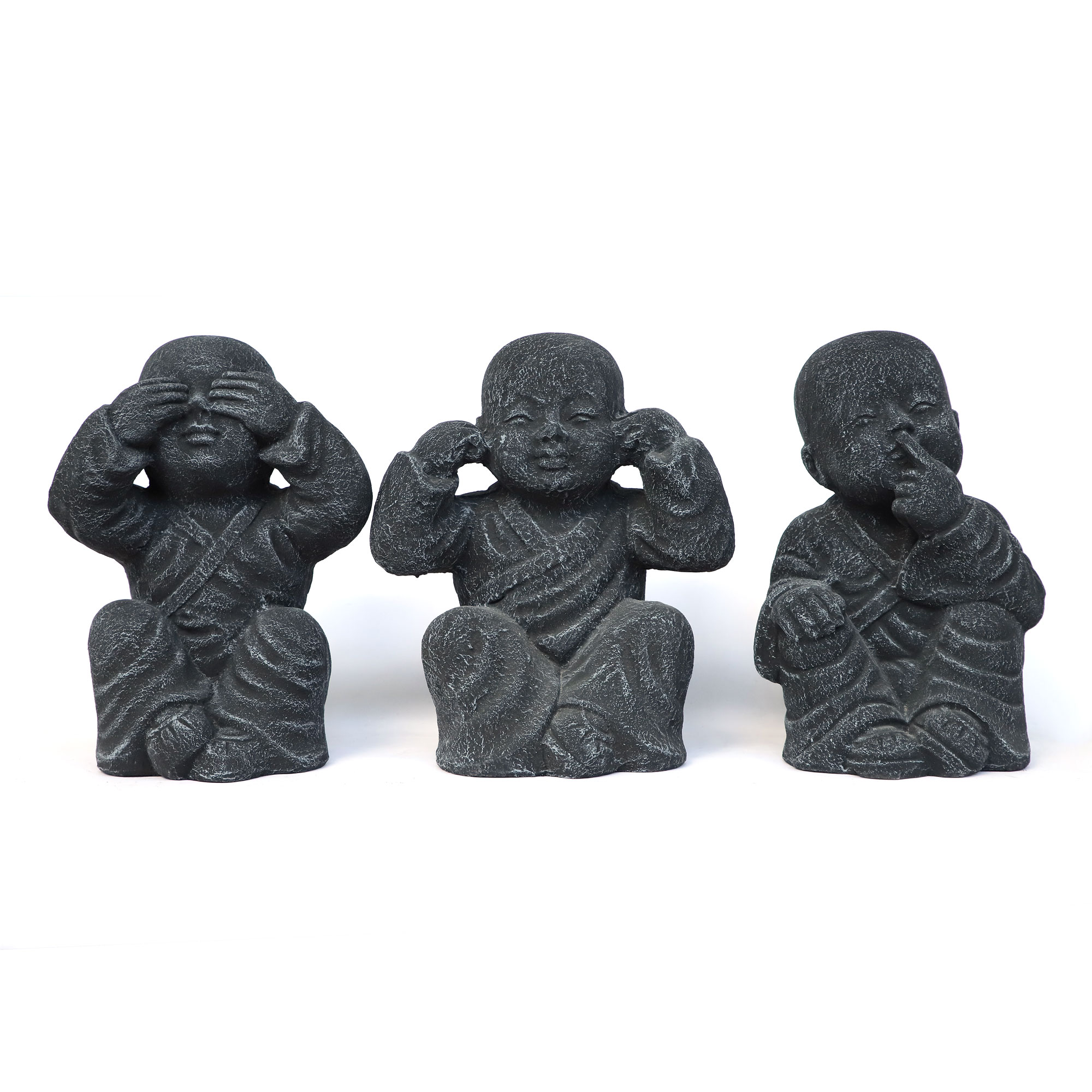 Zementfigur 'Shaolin Mönch - nichts hören', H 38 cm, B 32 cm, T 24 cm günstig bestellen
