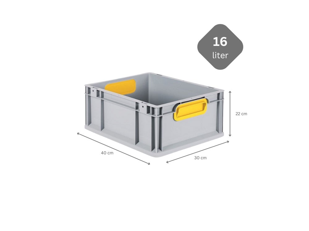 PROREGAL Eurobox Nextgen Kleur HxBxD 17 x 30 x 40 cm 16 liter Handgrepen Geel Gesloten Gladde Bodem Euro Container Transportbox