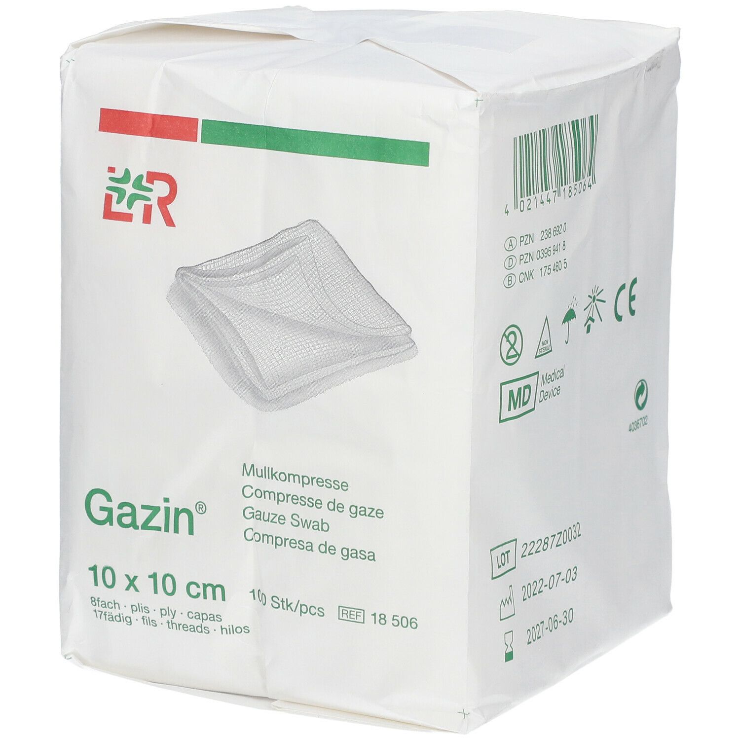 Gazin® Mullkompresse 10 cm x 10 cm unsteril 8 lagig