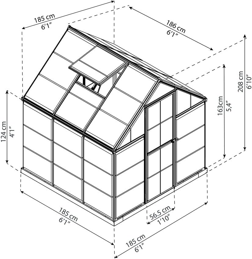 Canopia by Palram Gewächshaus klein Harmony 6x6 Treibhaus185x186 cm Aluminium Grün Tomatenhaus Polycarbonatplatten UV-beständig