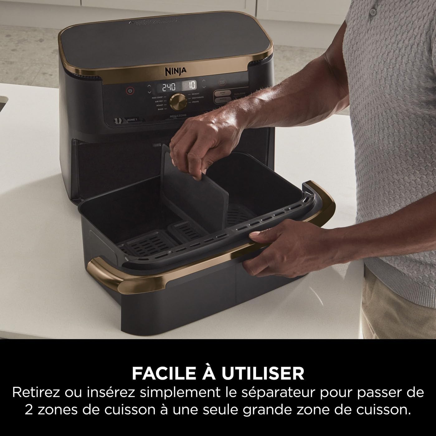NINJA Foodi FlexDrawer Air Fryer, Dual Zone Avec Séparateur Amovible, Grand Tiroir de 10.4 L, 7-en-1, Double Zone, Pièces Antiadhésives Compatibles Au
