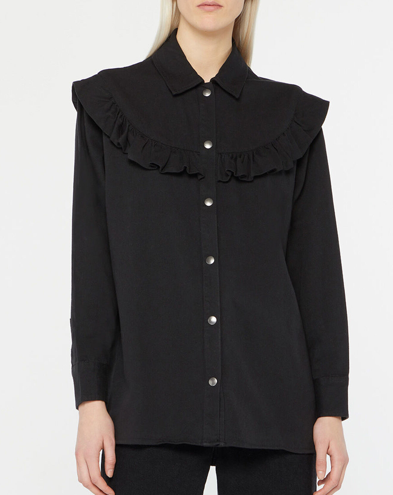Galeries Lafayette Chemise en Coton bio Candy volant en plastron noire