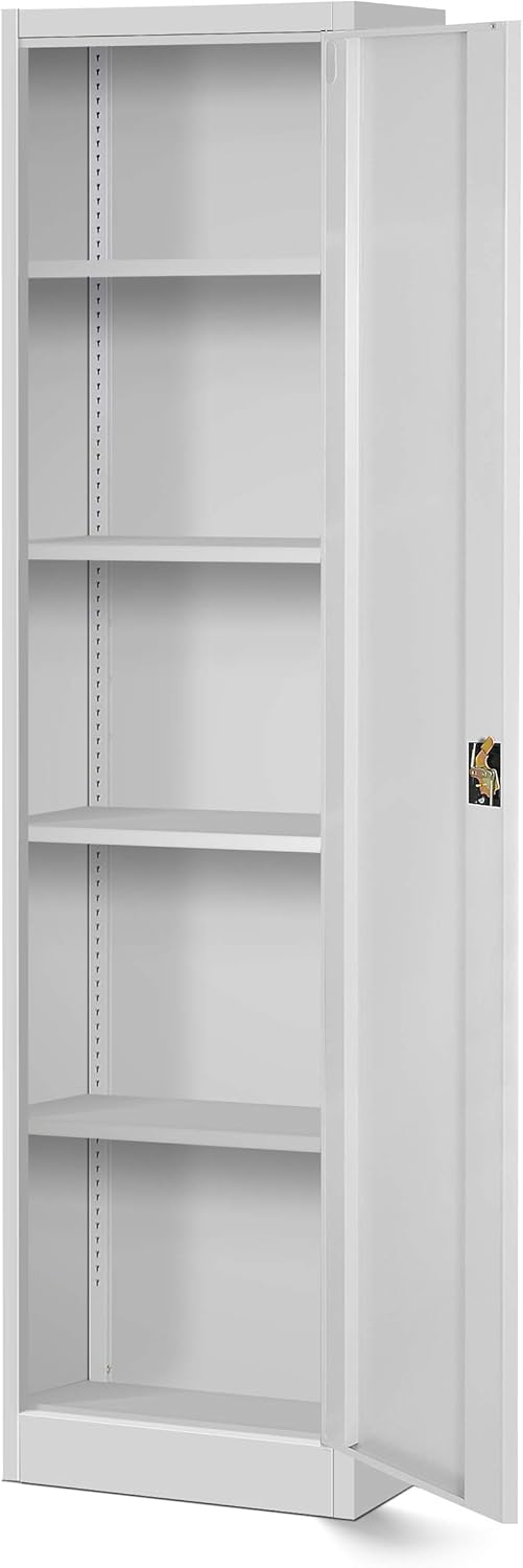 Jan Nowak Aktenschrank Büroschrank Metallschrank Lagerschrank 4 Fachböden Flügeltür Drehgriff Pulverbeschichtung Metall 185 cm x 45 cm x 40 cm (Grau)