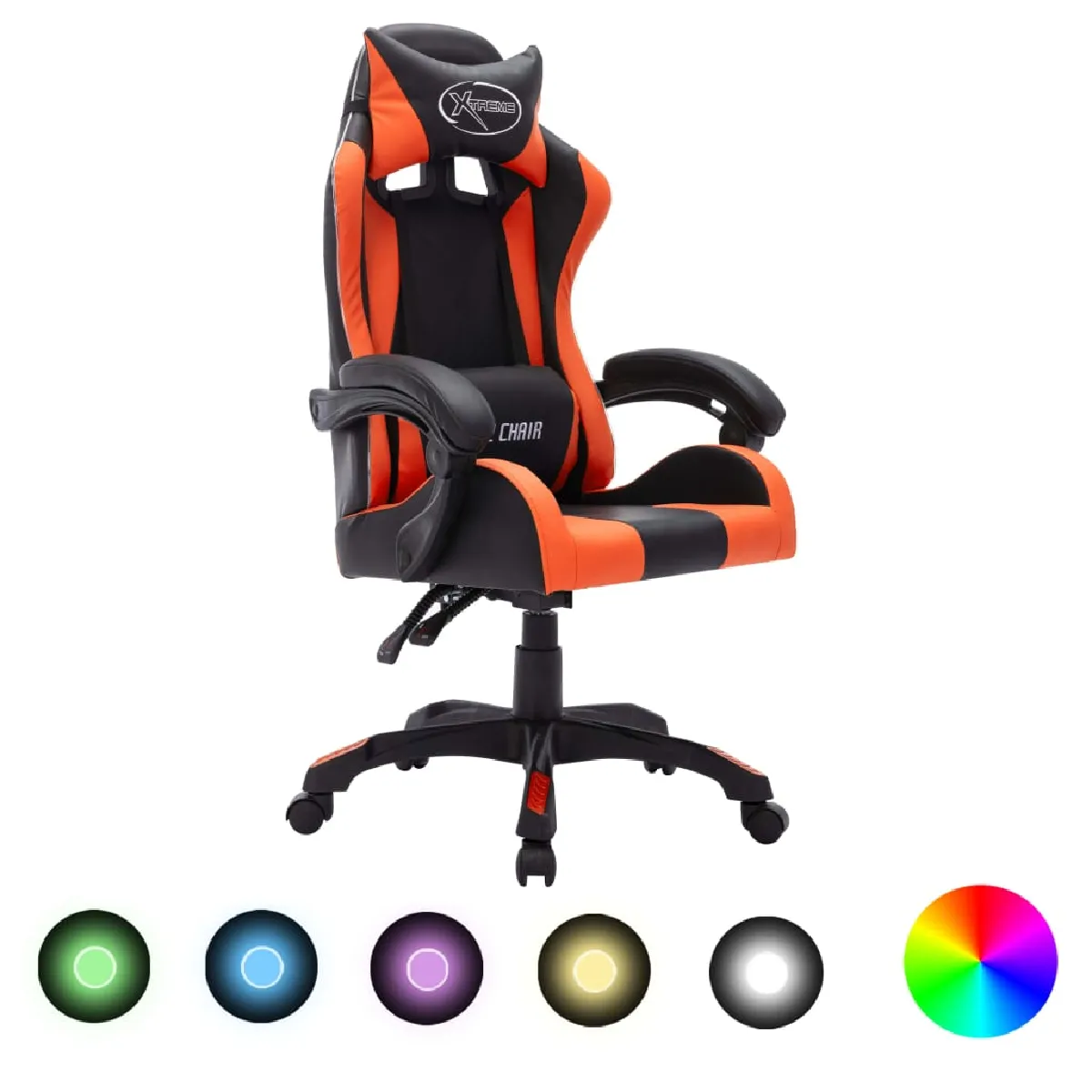 VidaXL Fauteuil de jeux vidéo LED RVB - Orange/Noir