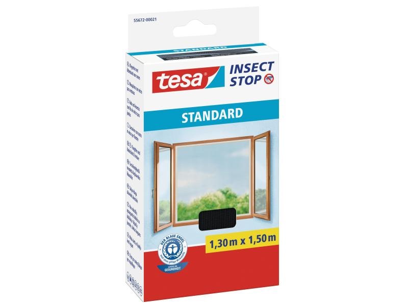 tesa Fliegengitter Insect Stop Standard 1.3x1.5m anthrazit Insektenschutz für Fenster, 1,1 m x 1,3 m, anthrazit