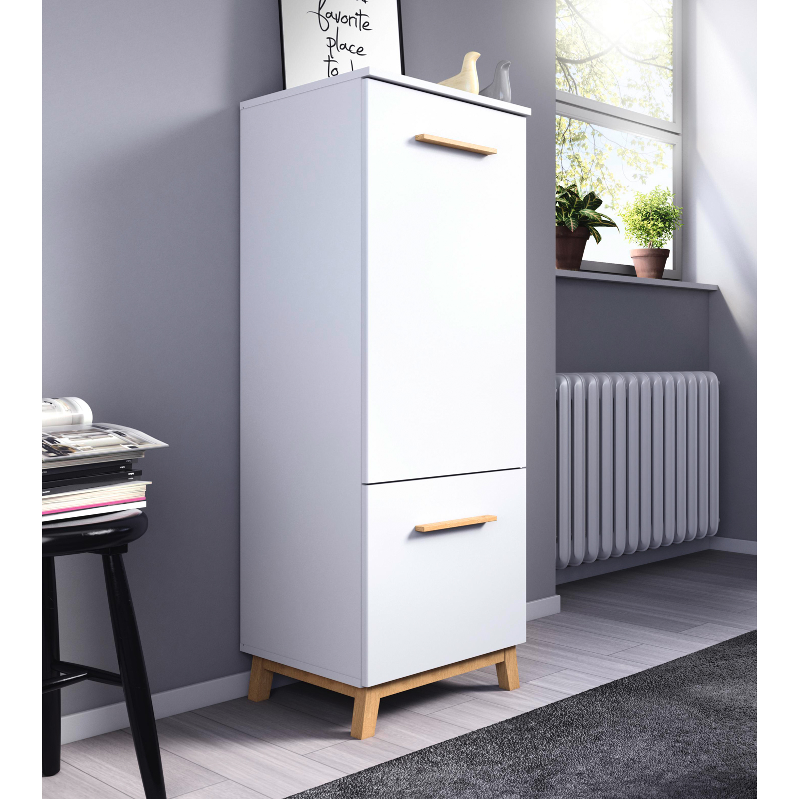 Kommode - alpinweiß - 2 Drehtüren - 127 cm hoch