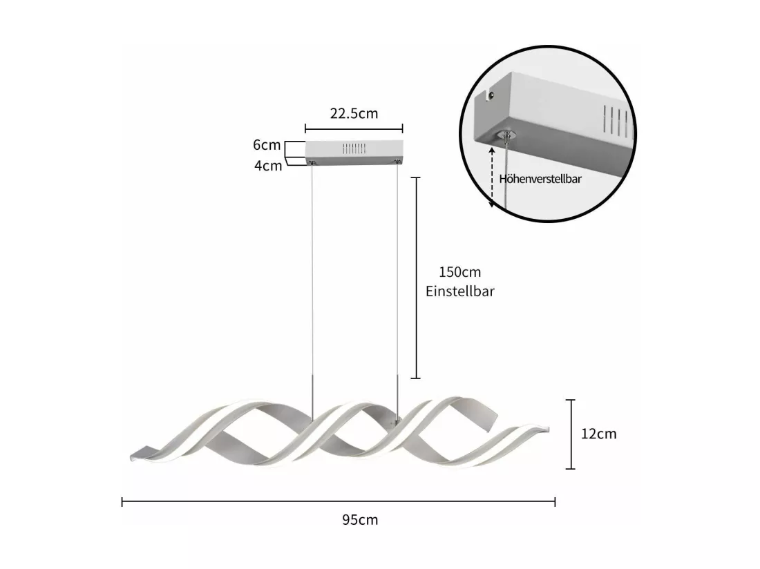 NETTLIFE Lampe suspendue Moderne 95CM Design 3000K Blanc chaud 29W
