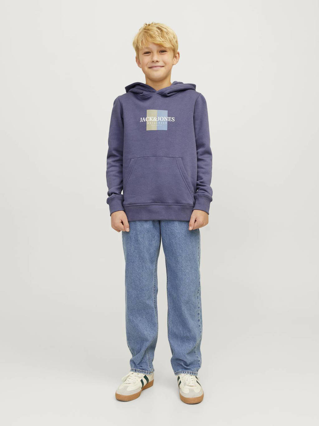 JACK & JONES hoodie JORFREDERIKSBERG met printopdruk middenblauw