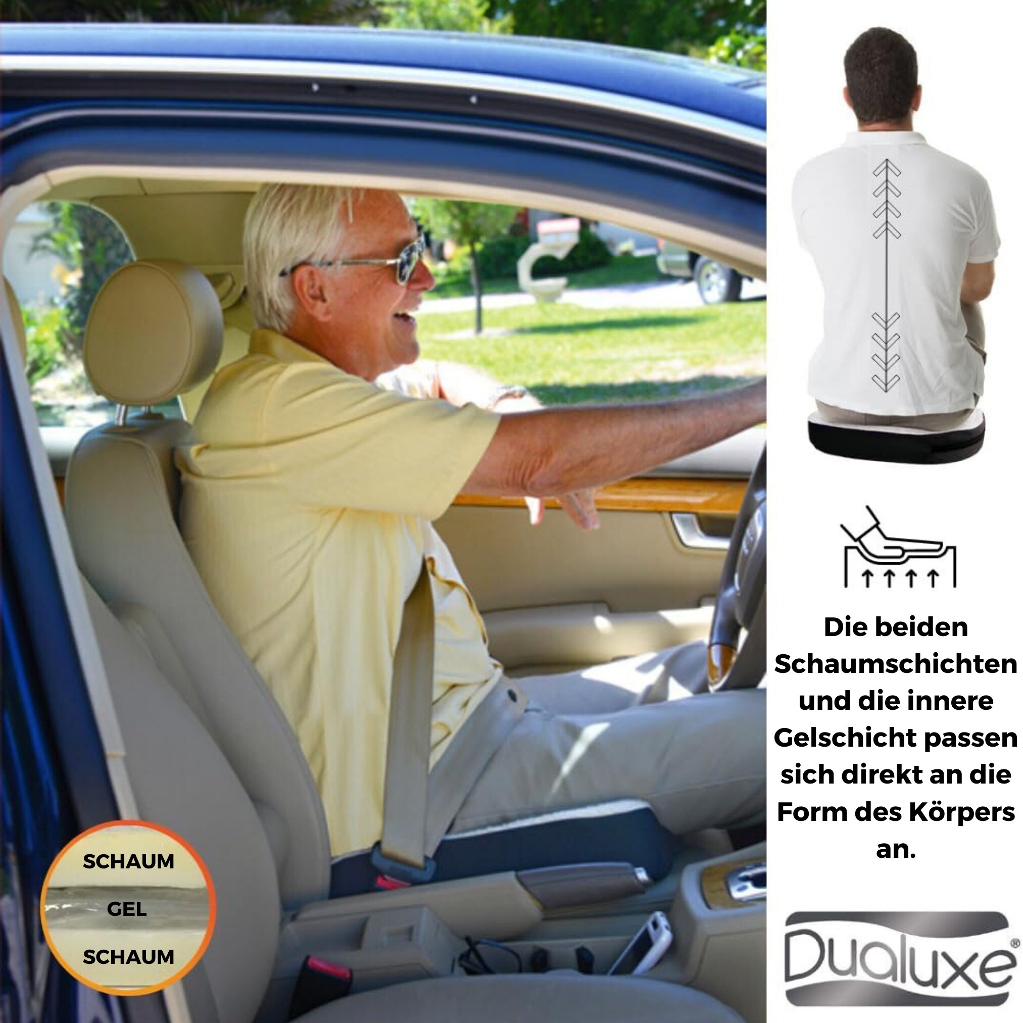 Best Direct® Sitzkissen, Gelkissen zum sitzen, Autositzkissen, Sitzerhöhung Dualuxe