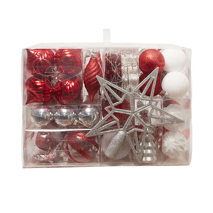 Pack 100 décorations rouge, blanc et argenté