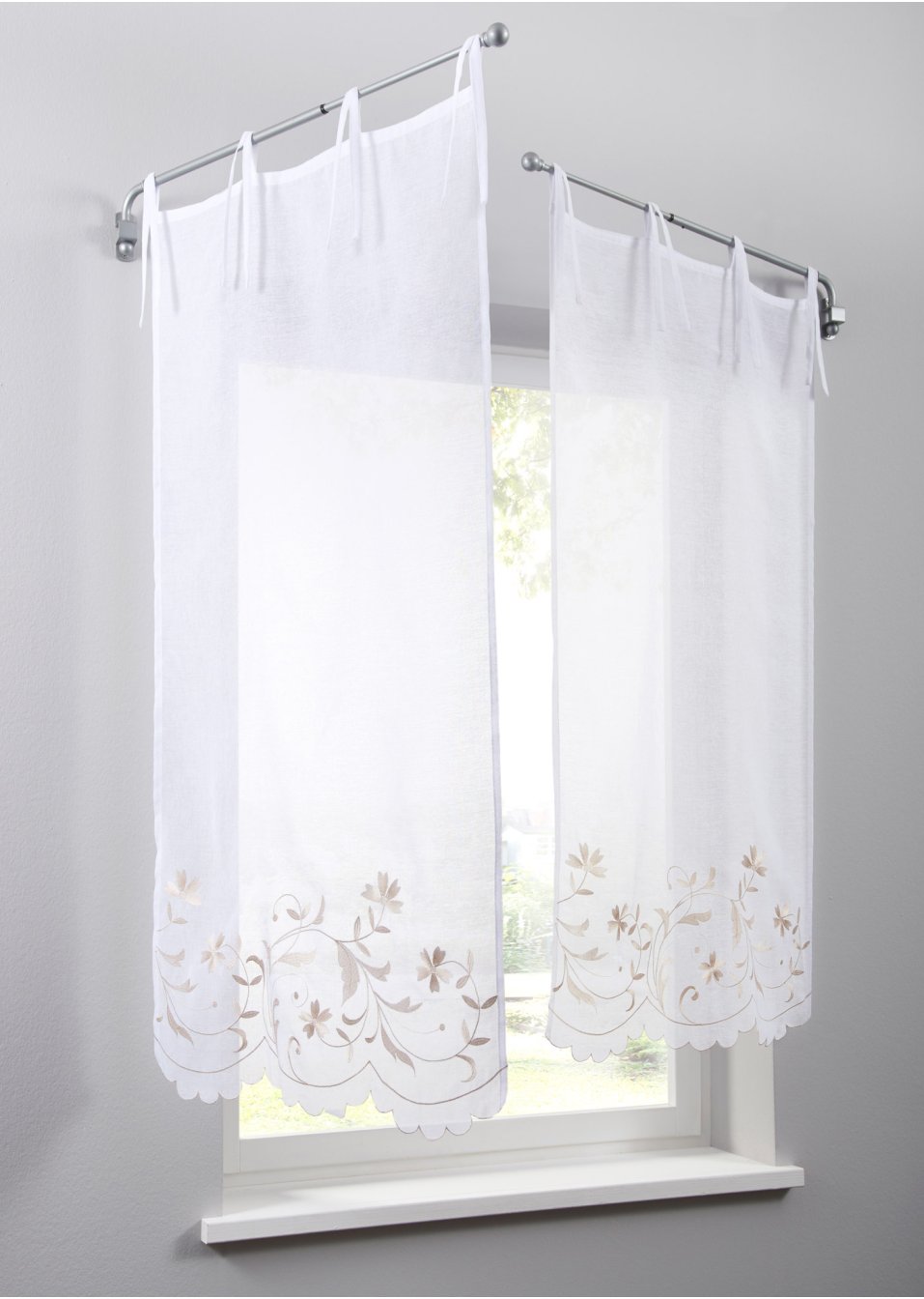 Vitrage avec broderie florale (1 pce.)