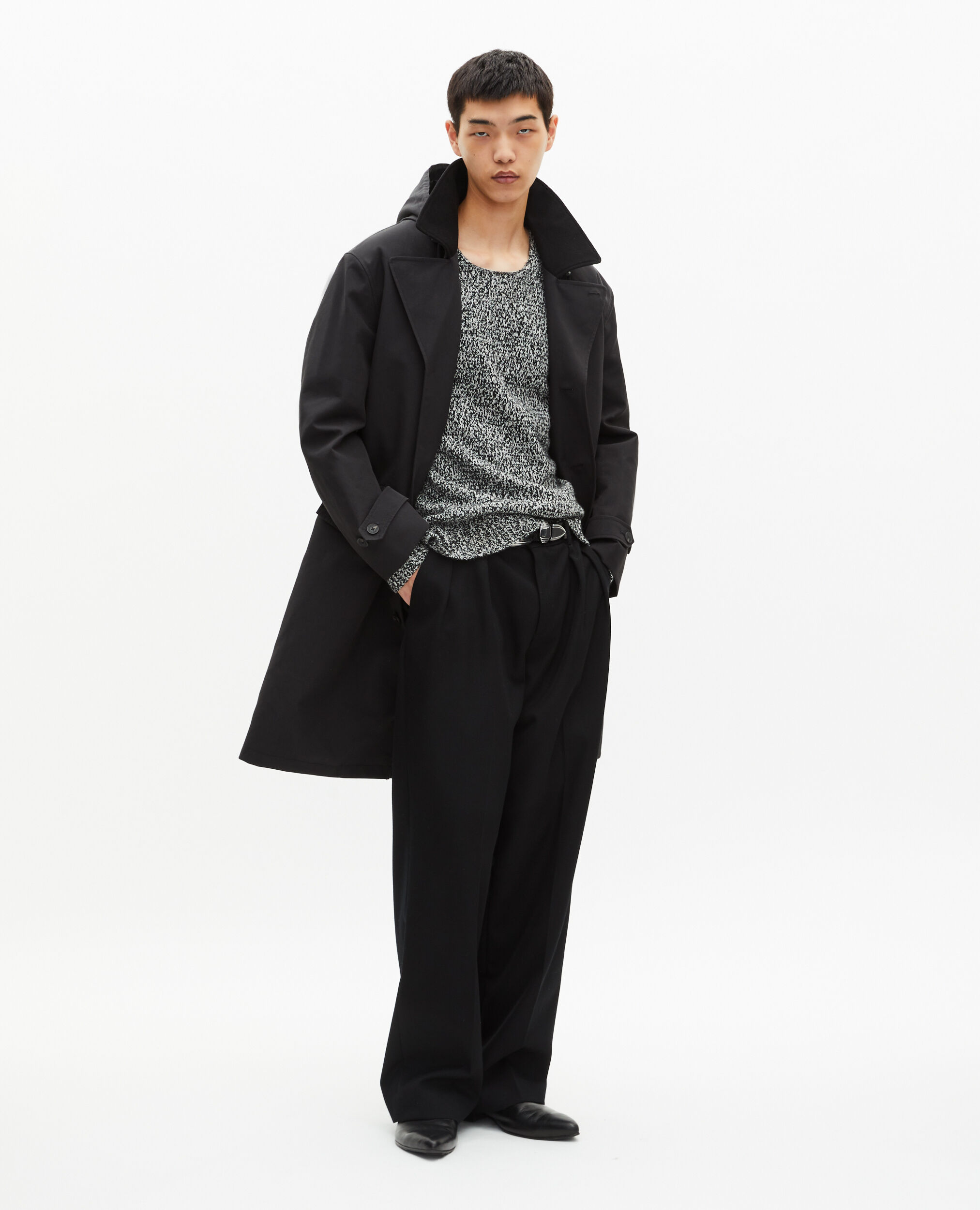 Parka à traitement déperlant type trench à capuche noire