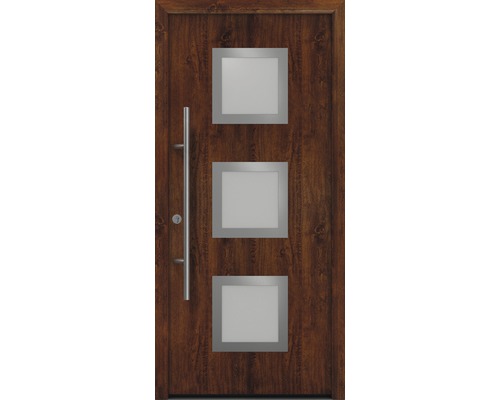 EcoStar ISOPRO Secur IPS 810S voordeur, 1100 x 2100 mm, linksdraaiend, donker eiken, inclusief beslagset, RVS-greep, veiligheidsprofielcilinder met 5 sleutels