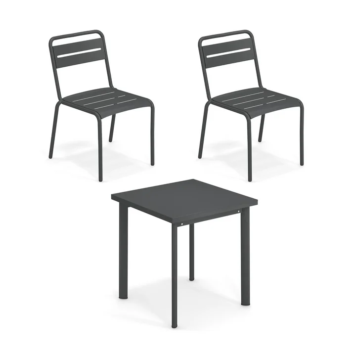 Emu - Star Outdoor Tisch 70 x 70 cm   Stuhl (2er-Set), antikeisen