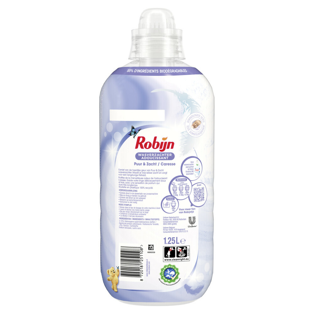 8x Robijn Wasverzachter Puur & Zacht 50 Wasbeurten1250 ml