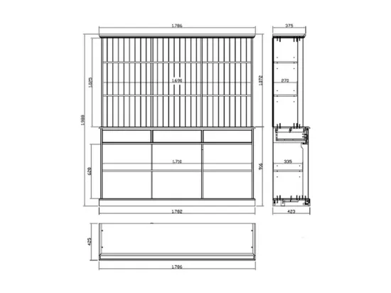 Vaisselier Blanc 6 Portes Coulissantes 3 Tiroirs 10 Niches L 178.6 H 199 P 42.3 cm