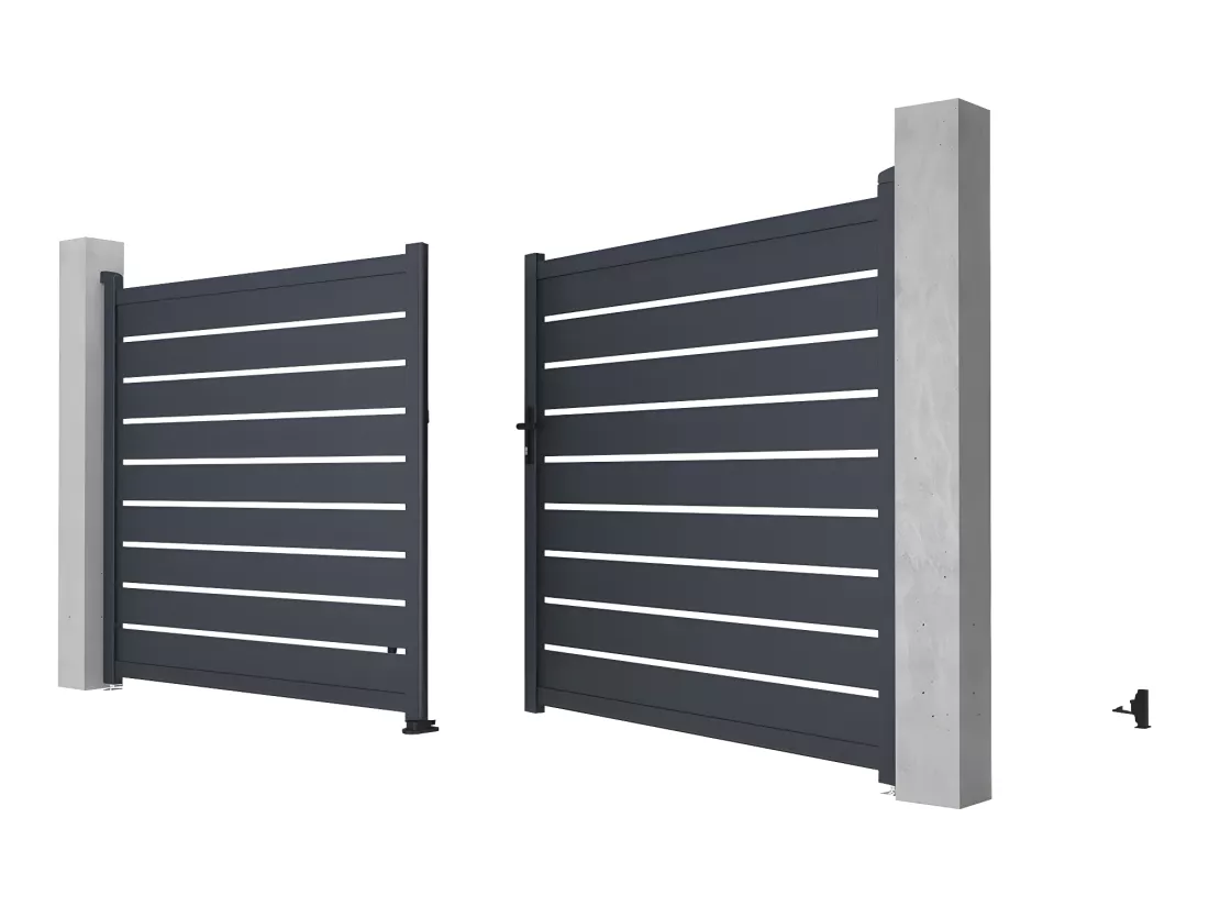 Portail battant aluminium ajouré L397 x H183 cm anthracite - PRIMO