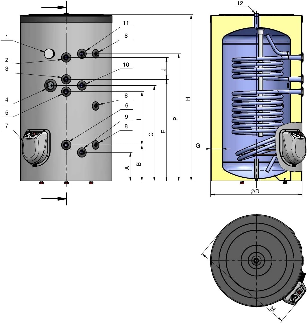 Kombinierter Warmwasserspeicher mit 2 Wärmetauschern - Standspeicher Boiler Kombispeicher Elektrospeicher - in der Größe 300 L Liter und 3-9 kW Elektroheizstab