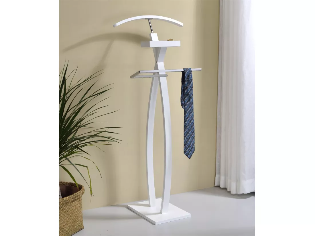 Valet de chambre ROBIN valet de nuit porte vêtements, structure en bois laqué blanc
