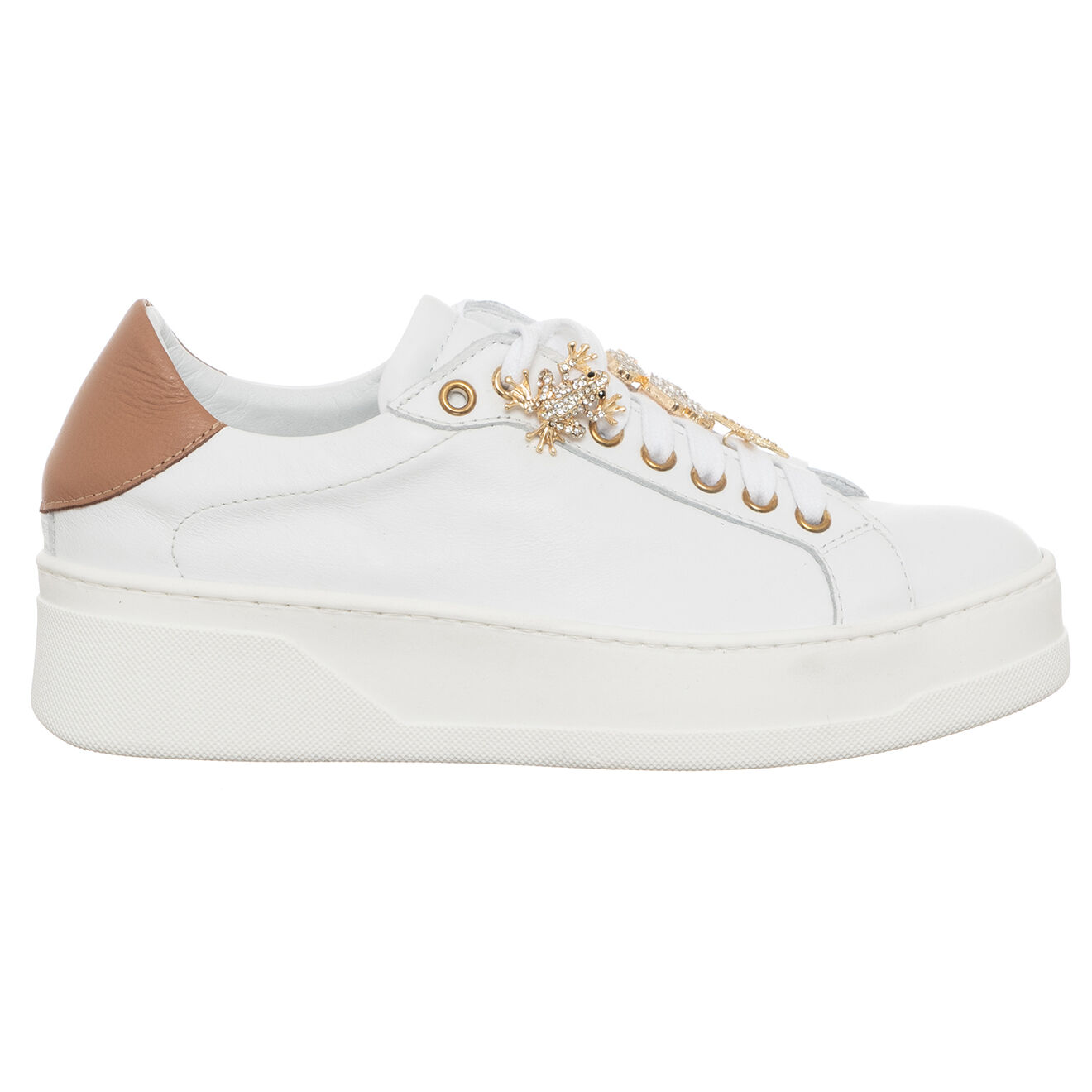 Loretta Pettinari Sneakers en Cuir Agta blanc/camel