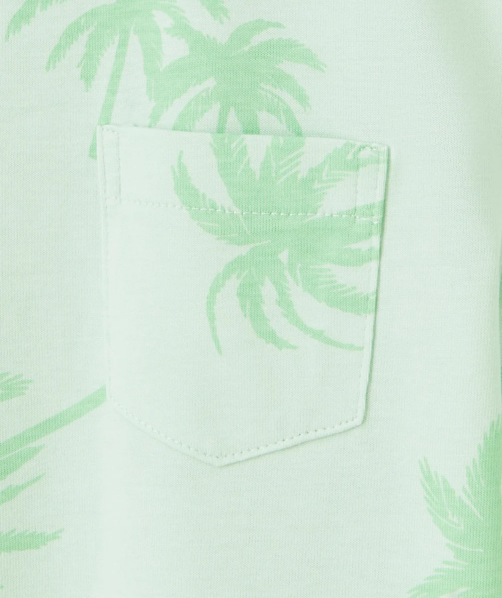 T-SHIRT MANCHES COURTES GARÇON EN COTON BIO VERT AVEC PALMIERS