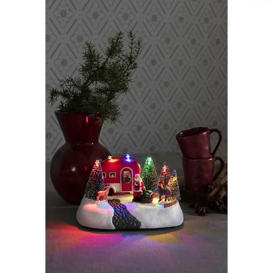 Konstsmide Kerstdorp tafereel - kerstman -caravan - 18,5 cm - led