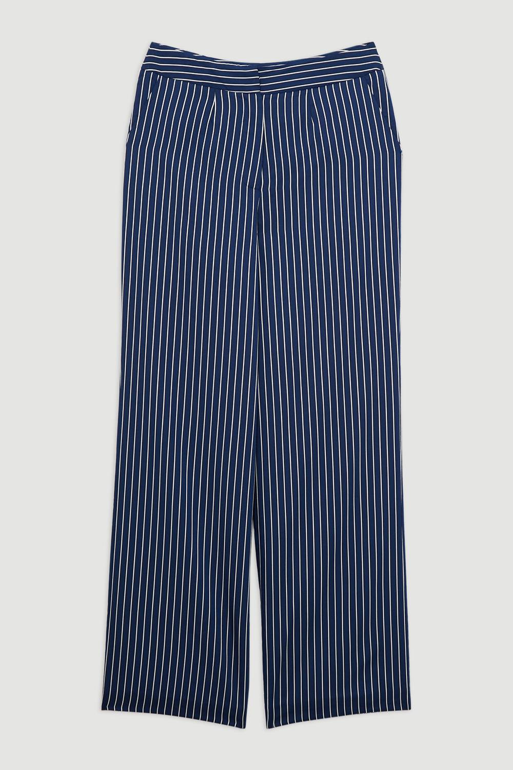 KarenMillen Pantalon tissé en sergé rayé pour grande taille à jambes larges