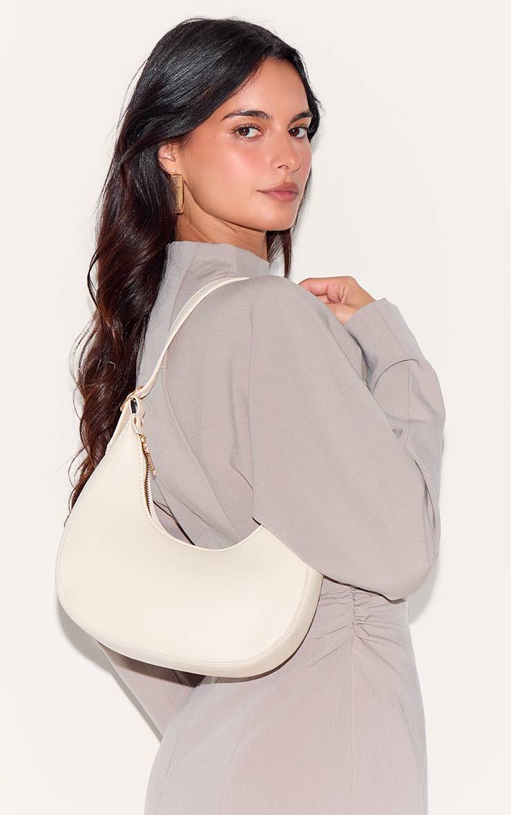 Crème Sac À Bandoulière En SYNTHÉTIQUE Forme Incurvée
