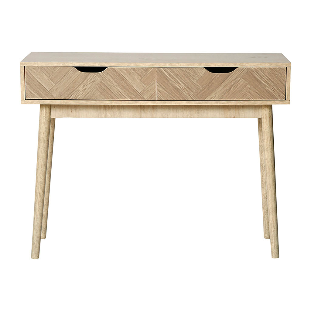 Console 2 tiroirs bois naturel marqueterie 75x100cm