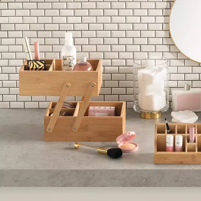 Organisateur de maquillage 2 niveaux Bambou